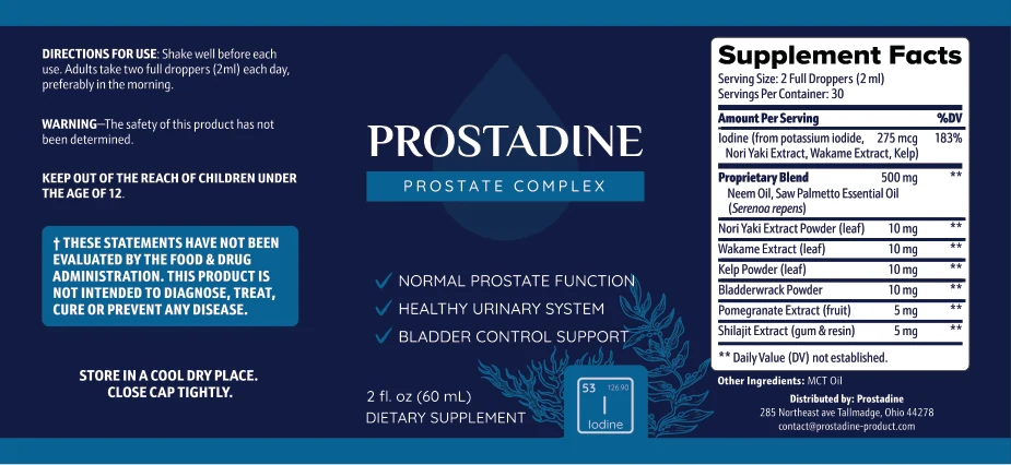 Current Prostadine Supplement Facts label